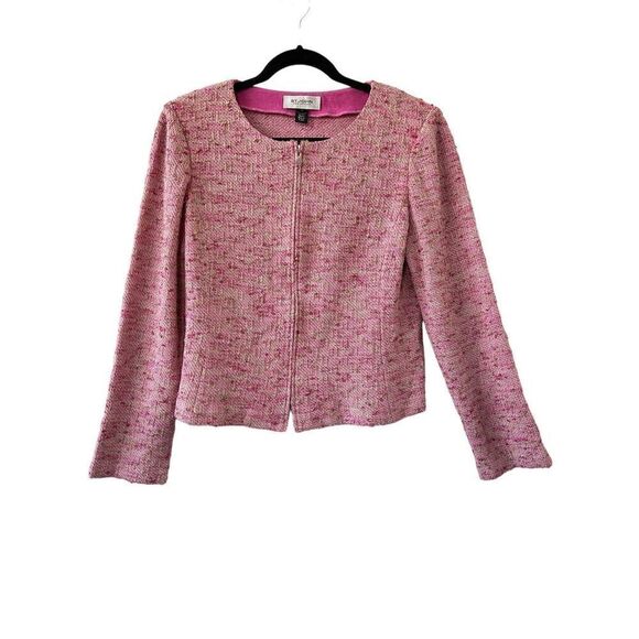 St.John Collection Women's Knit Tweed Full Zip Blazer Womens Pink Beige Size 10